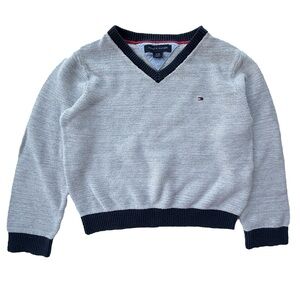 Tommy Hilfiger Kids 4T Gray V-Neck Sweater Cotton Preppy Pullover